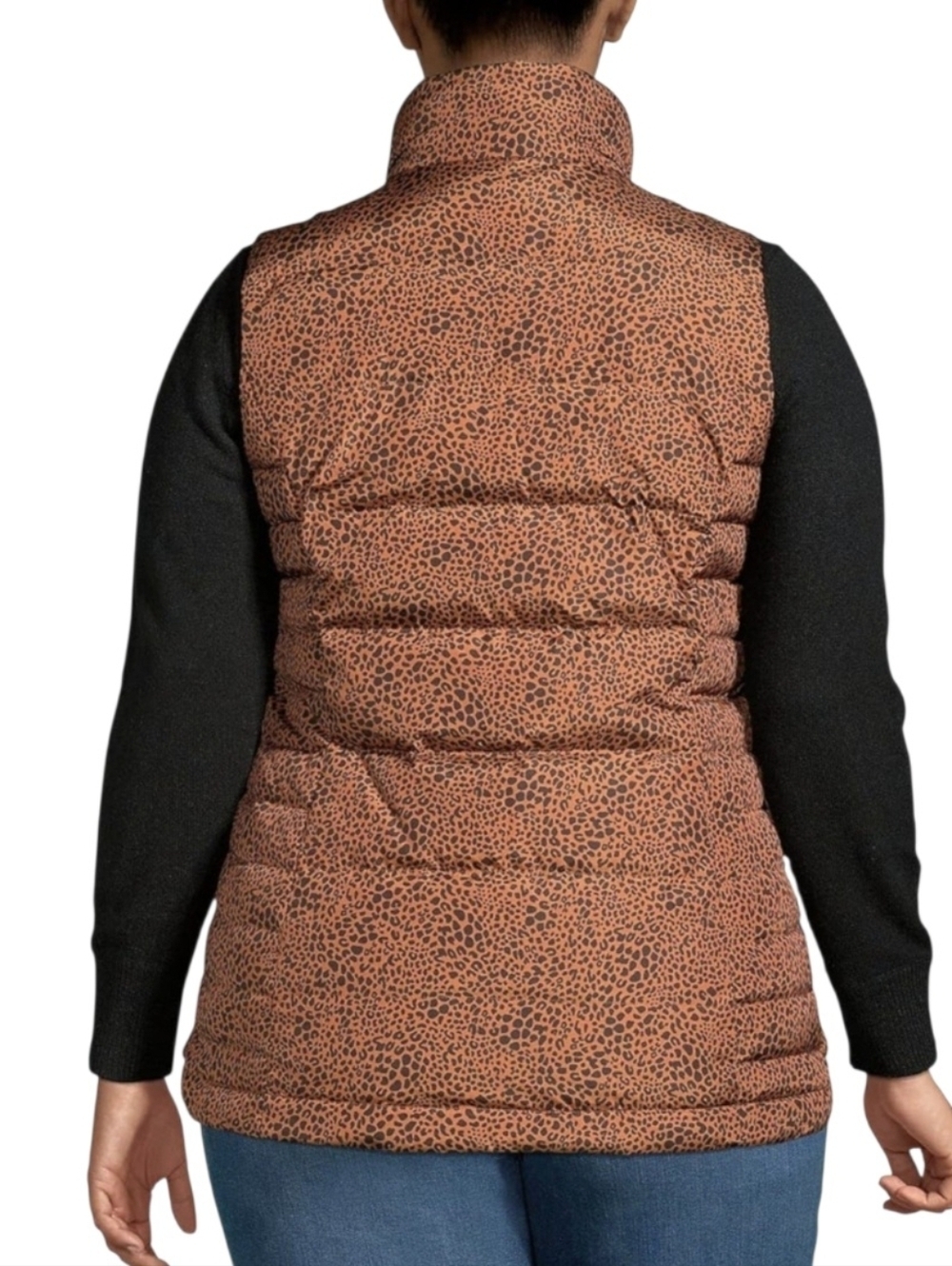 Lands' End Down Puffer Vest Animal Print Burnt Orange Zip Women Size X-Large - Picture 2 of 16